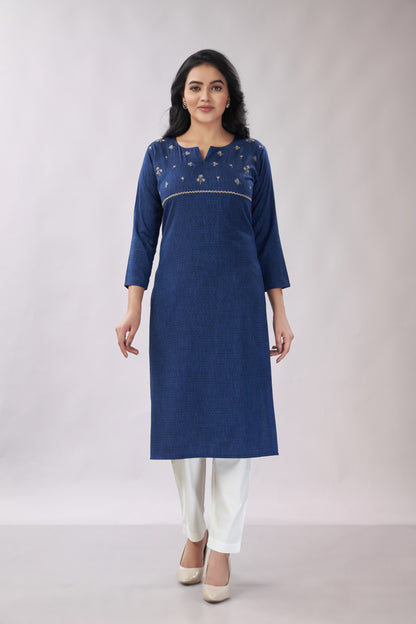 A-line Embroidered Kurti - Dedhia House