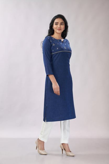 A-line Embroidered Kurti - Dedhia House