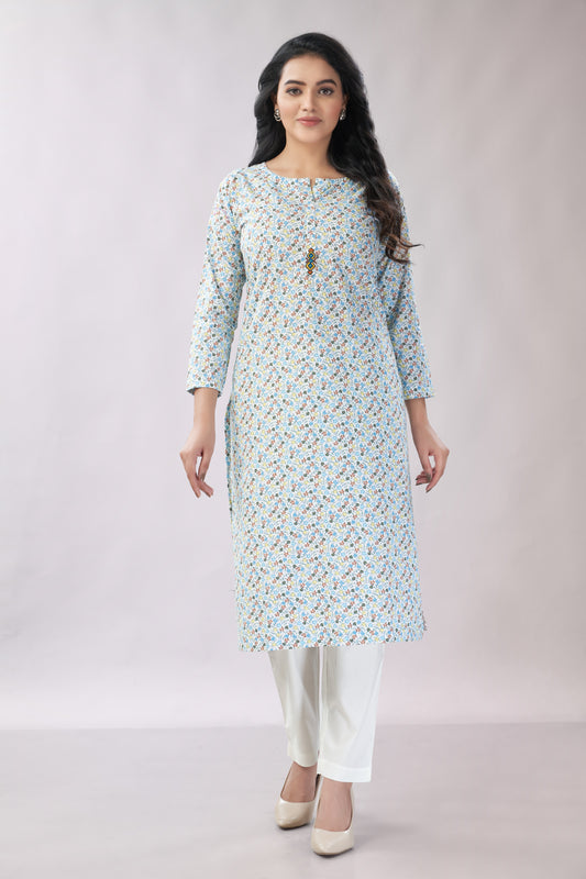A-line Printed Cotton Kurti - Dedhia House