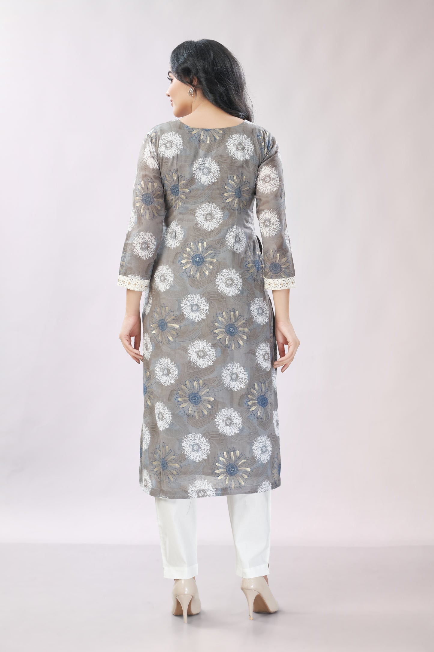 A-line Printed Embroidered Cotton Kurti - Dedhia House