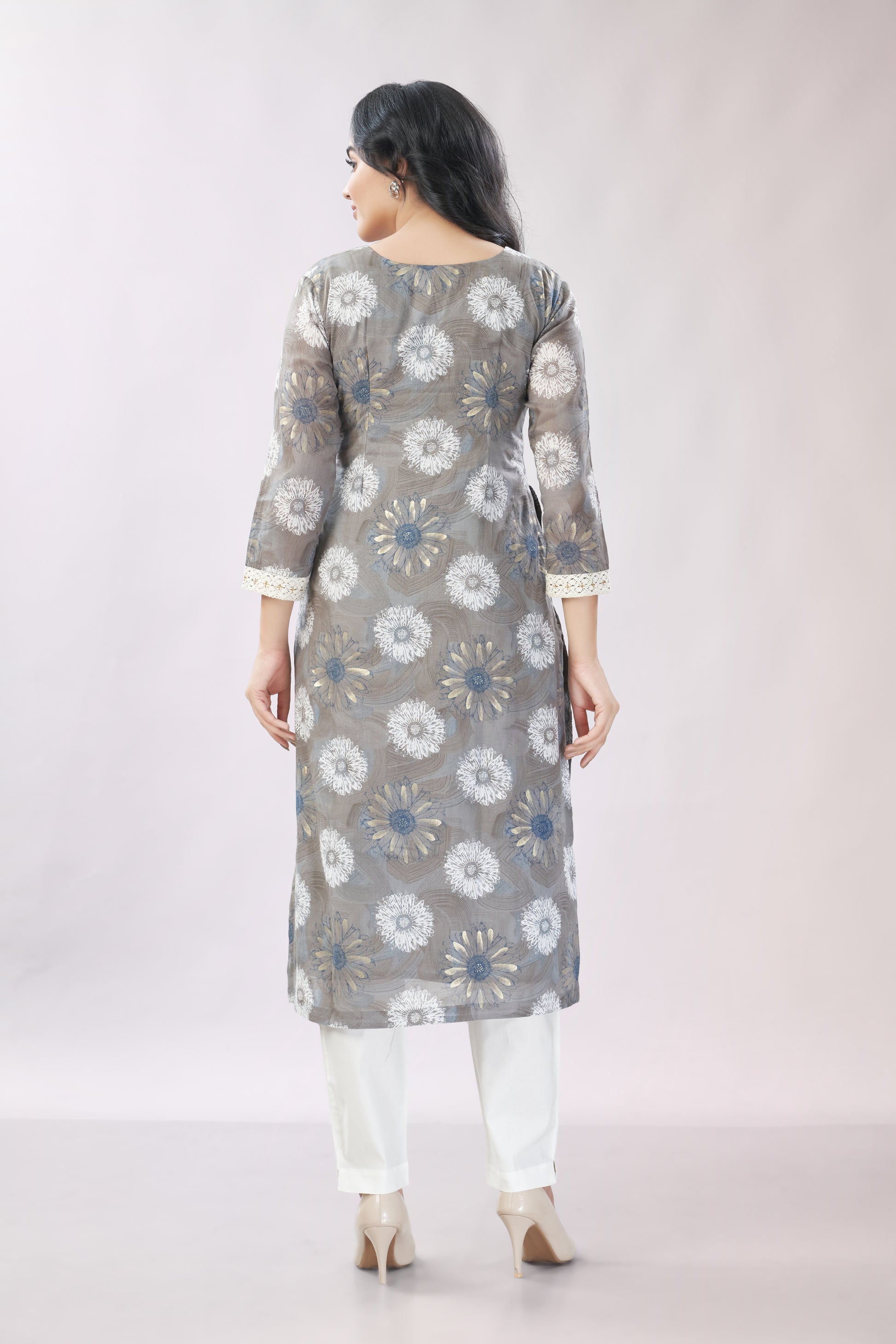 A-line Printed Embroidered Cotton Kurti - Dedhia House