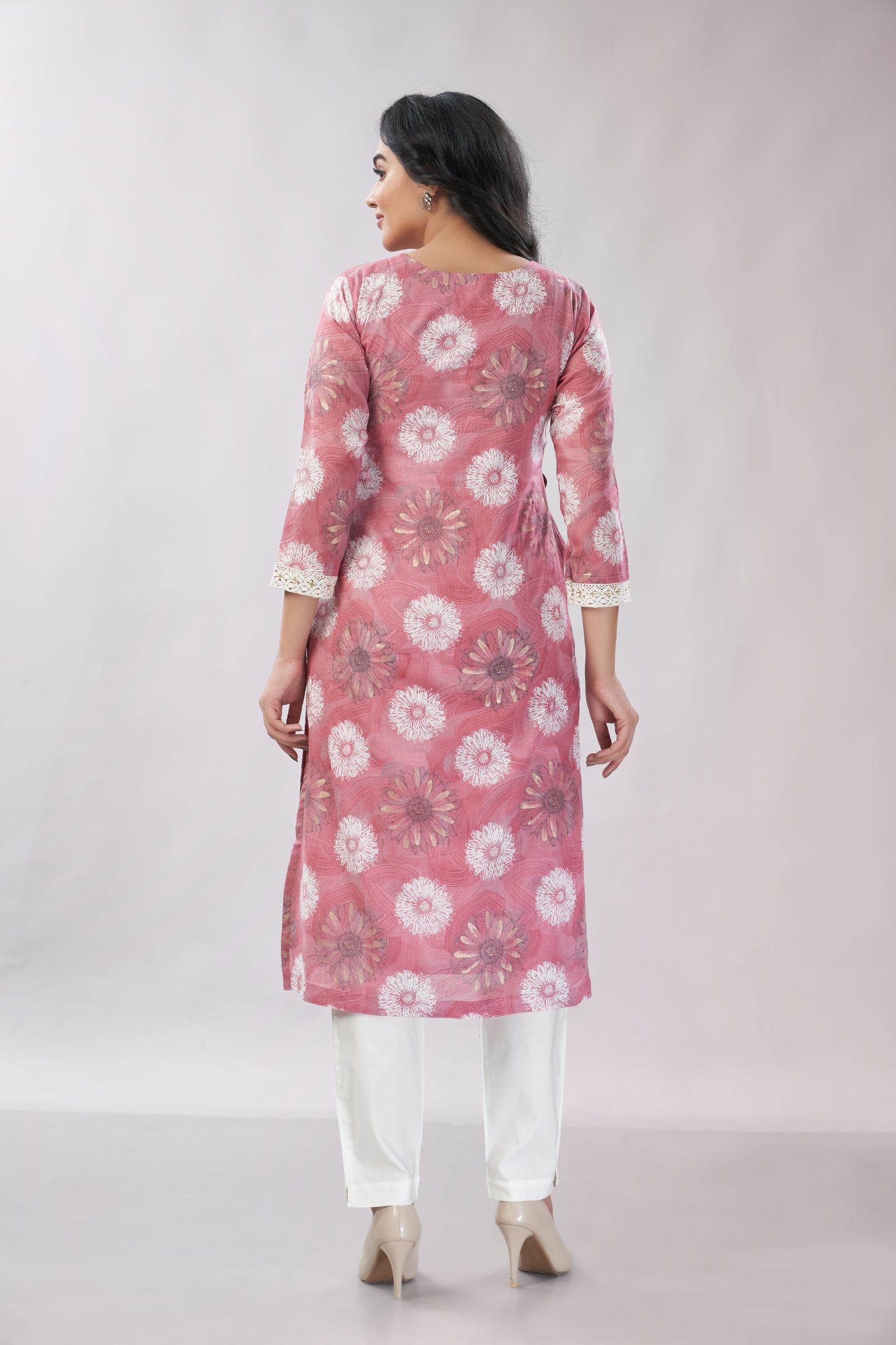 A-line Printed Embroidered Cotton Kurti - Dedhia House