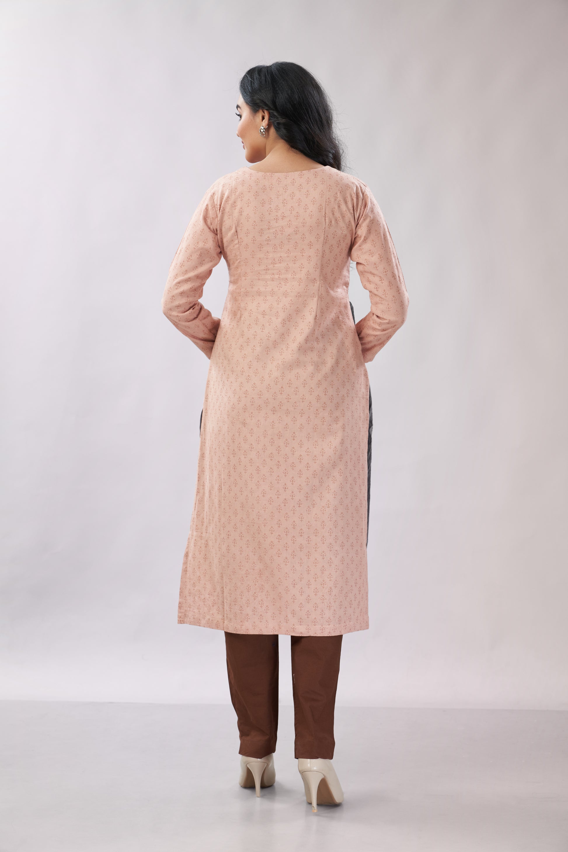 A-line Hand Embroidered Block Printed Cotton Kurti - Dedhia House