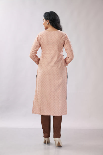 A-line Hand Embroidered Block Printed Cotton Kurti - Dedhia House