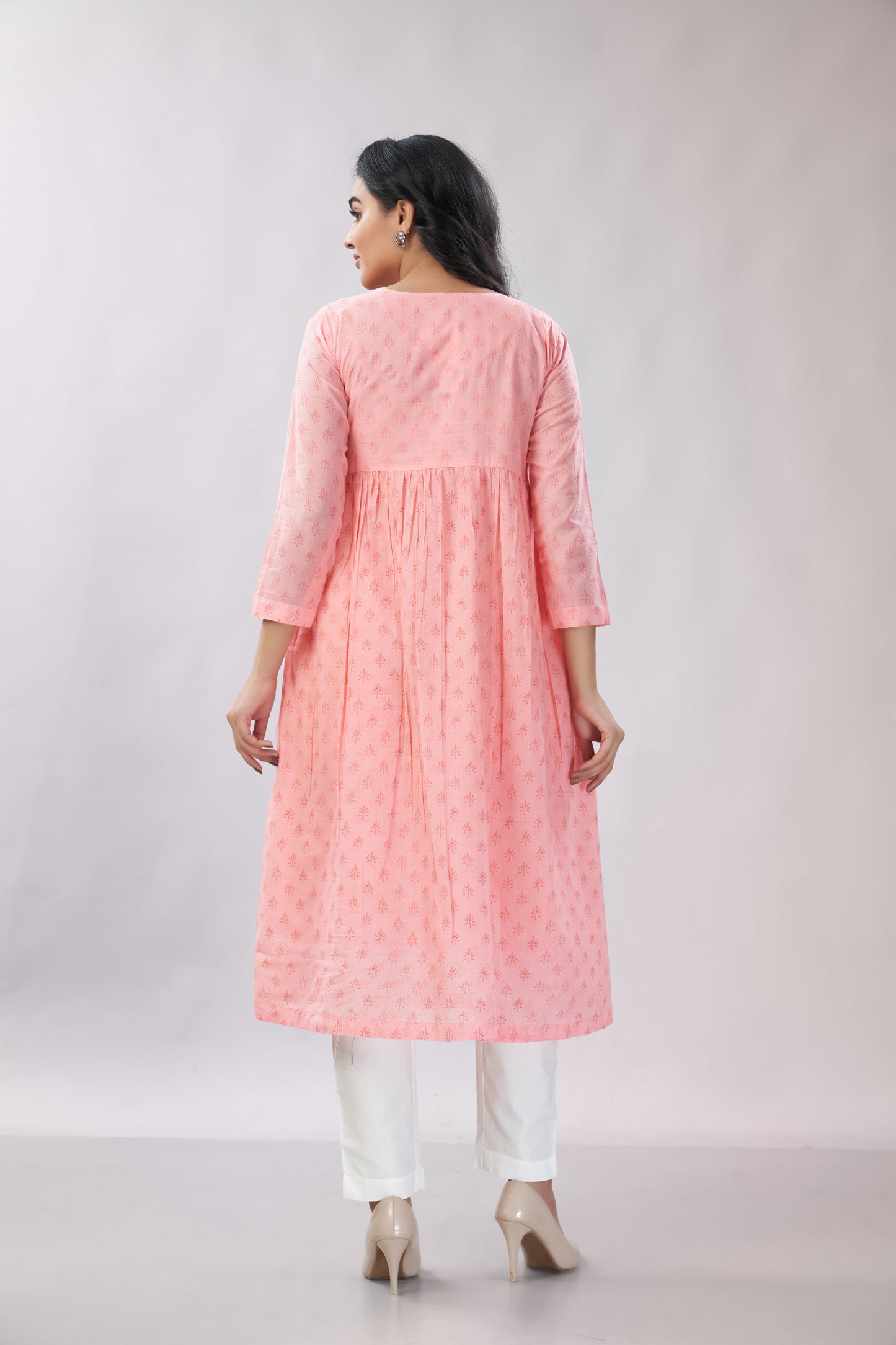 A-line Flared Blush Pink Kurti - Dedhia House