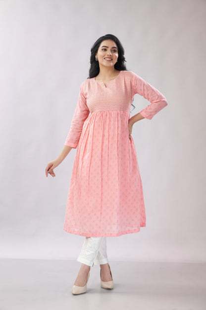 A-line Flared Blush Pink Kurti - Dedhia House