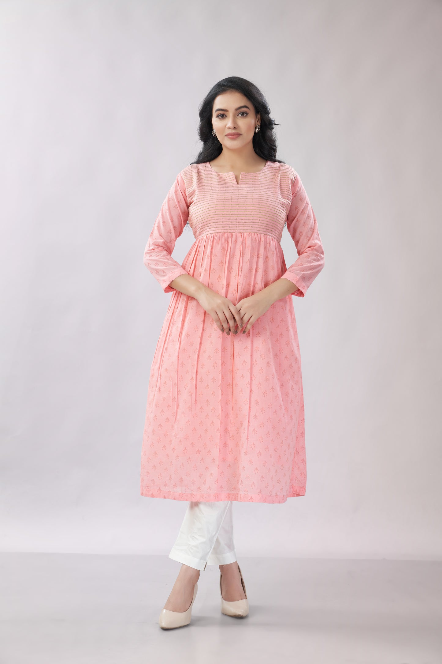A-line Flared Blush Pink Kurti - Dedhia House