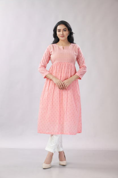 A-line Flared Blush Pink Kurti - Dedhia House