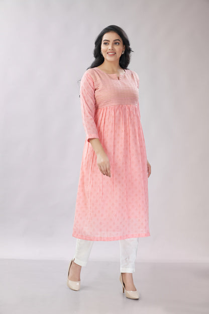 A-line Flared Blush Pink Kurti - Dedhia House