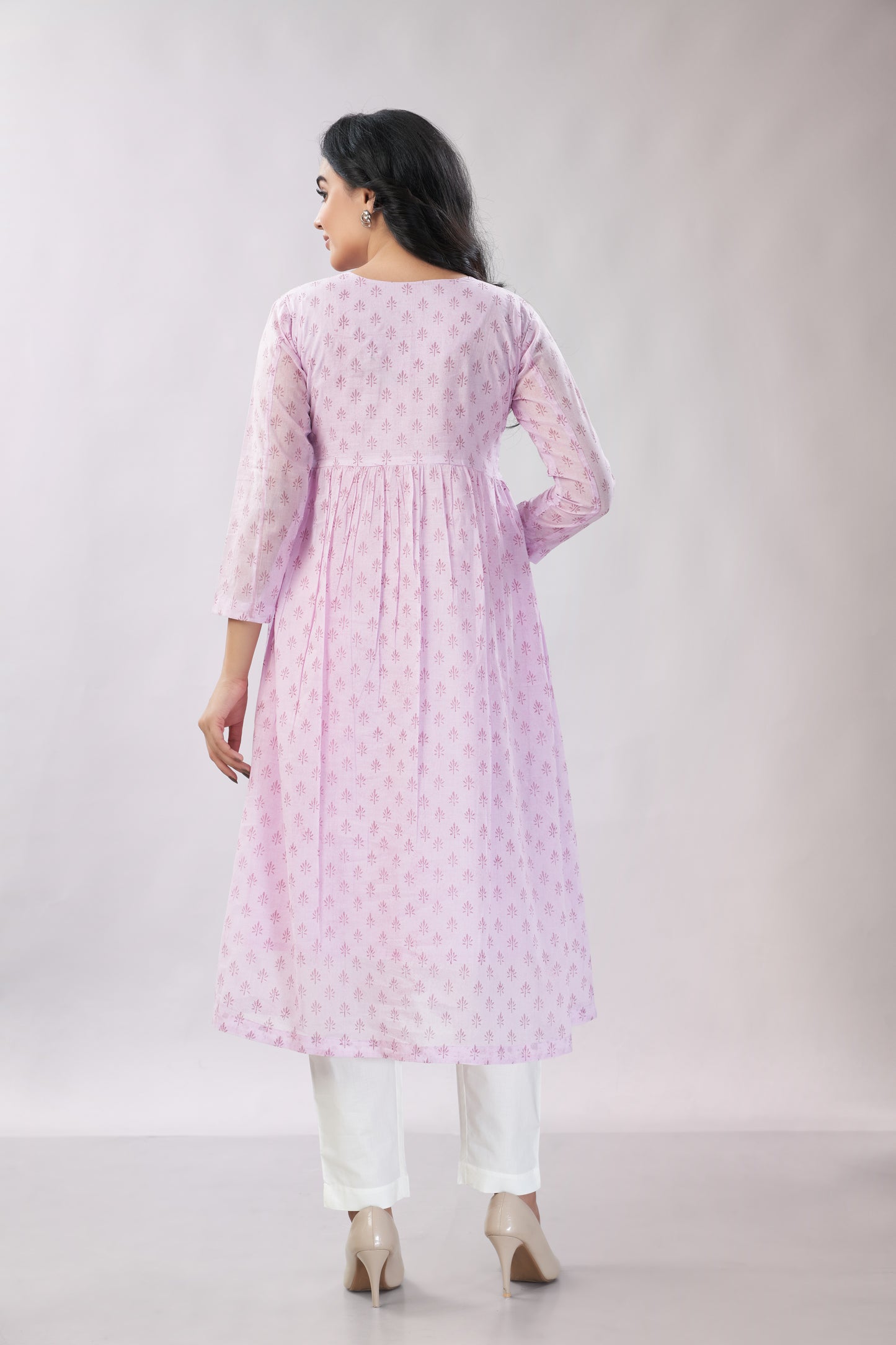 A-line Flared Lavender Kurti - Dedhia House