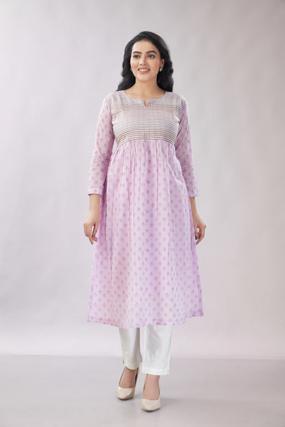 A-line Flared Lavender Kurti - Dedhia House