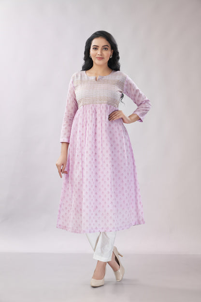A-line Flared Lavender Kurti - Dedhia House