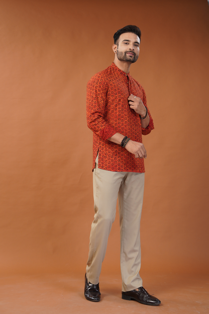 Ajrakh Red Kurta Shirt - Dedhia House