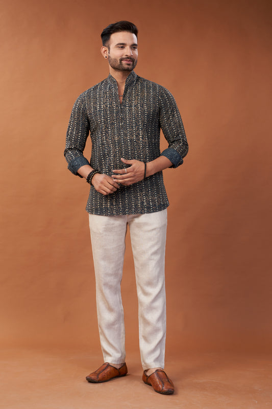 Ajrakh Black Kurta Shirt - Dedhia House