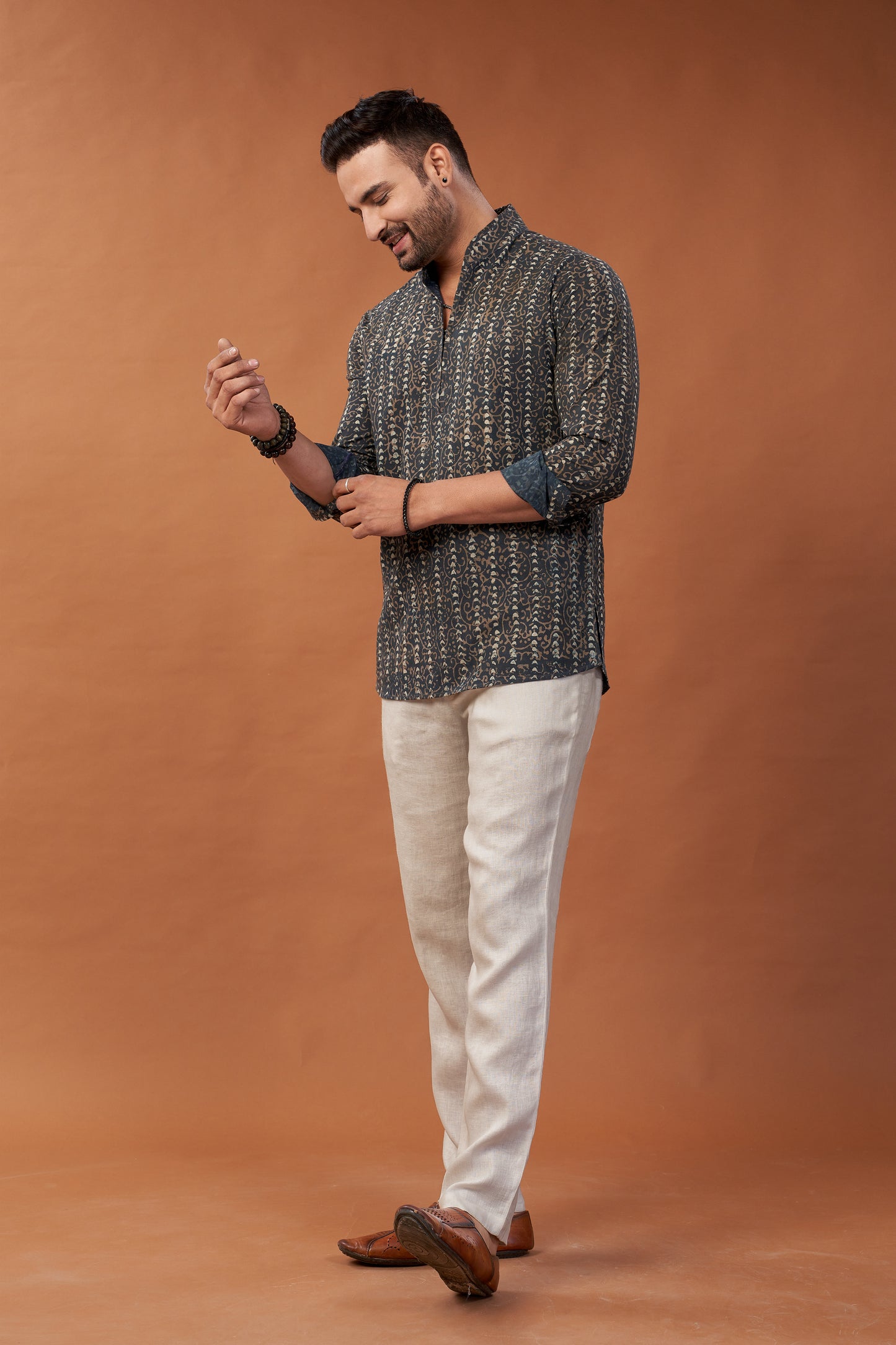 Ajrakh Black Kurta Shirt - Dedhia House