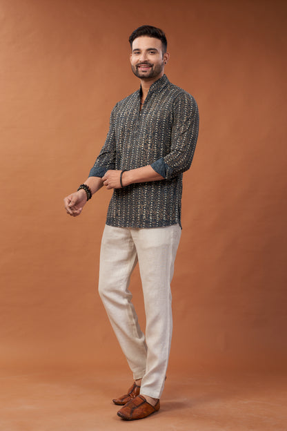Ajrakh Black Kurta Shirt - Dedhia House