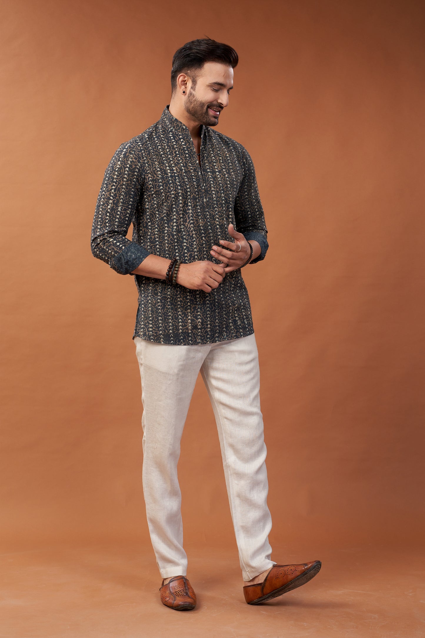 Ajrakh Black Kurta Shirt - Dedhia House