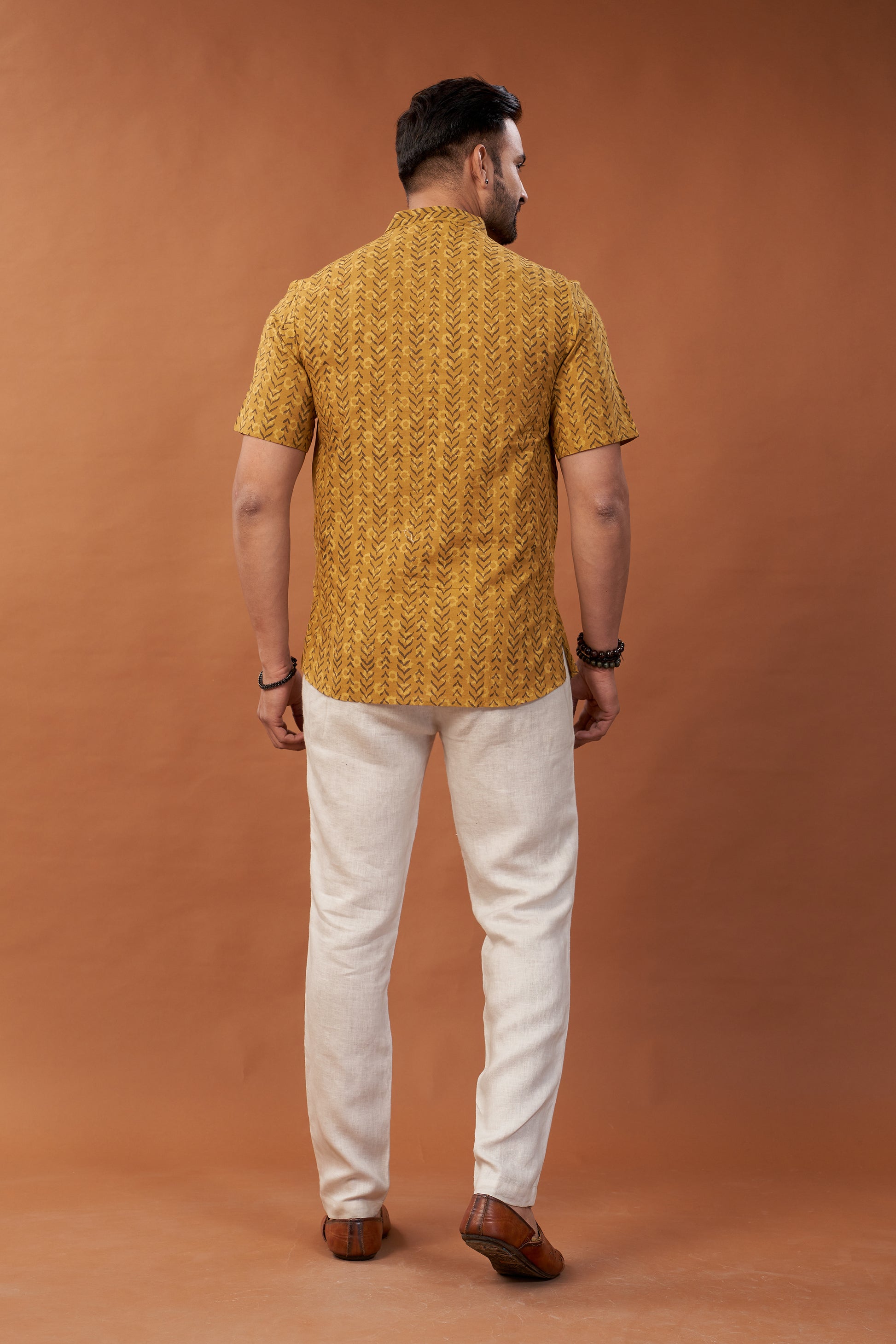 Ajrakh Mustard Geometric Print Kurta T-Shirt - Dedhia House